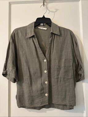 Relaxed Short-Sleeve Linen Shirt - Sage Green